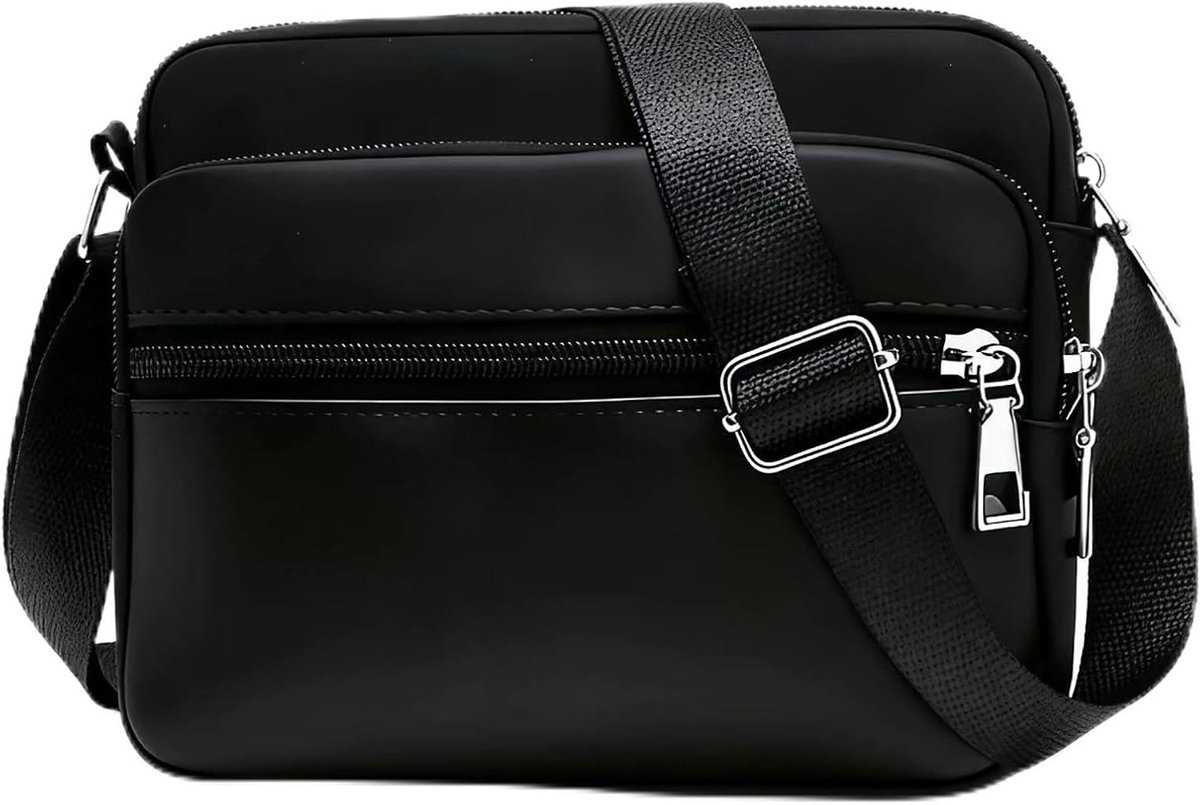 Zwarte Nylon Schoudertas voor Dames met 3 Ritsvakjes, Lichtgewicht Handtas met Grote Capaciteit voor Casual Reizen en Dagelijks Gebruik