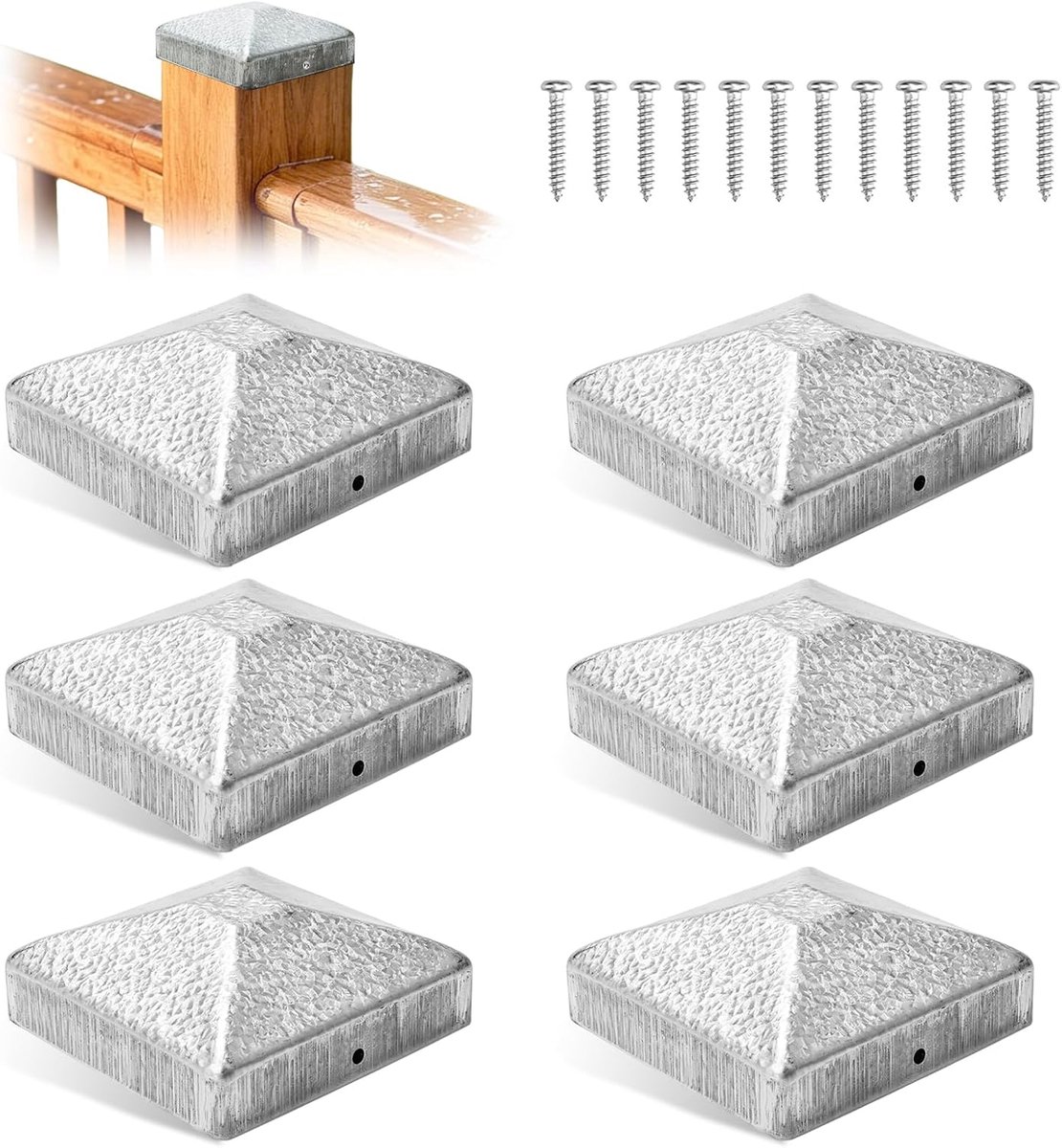 SnelShoppen - 10 Stuks Paaldoppen 9x9 cm - Hekpaaldoppen Roestvrij Verzinkt Metaal met Schroeven - Weerbestendige Bescherming voor Houten Terraspalen