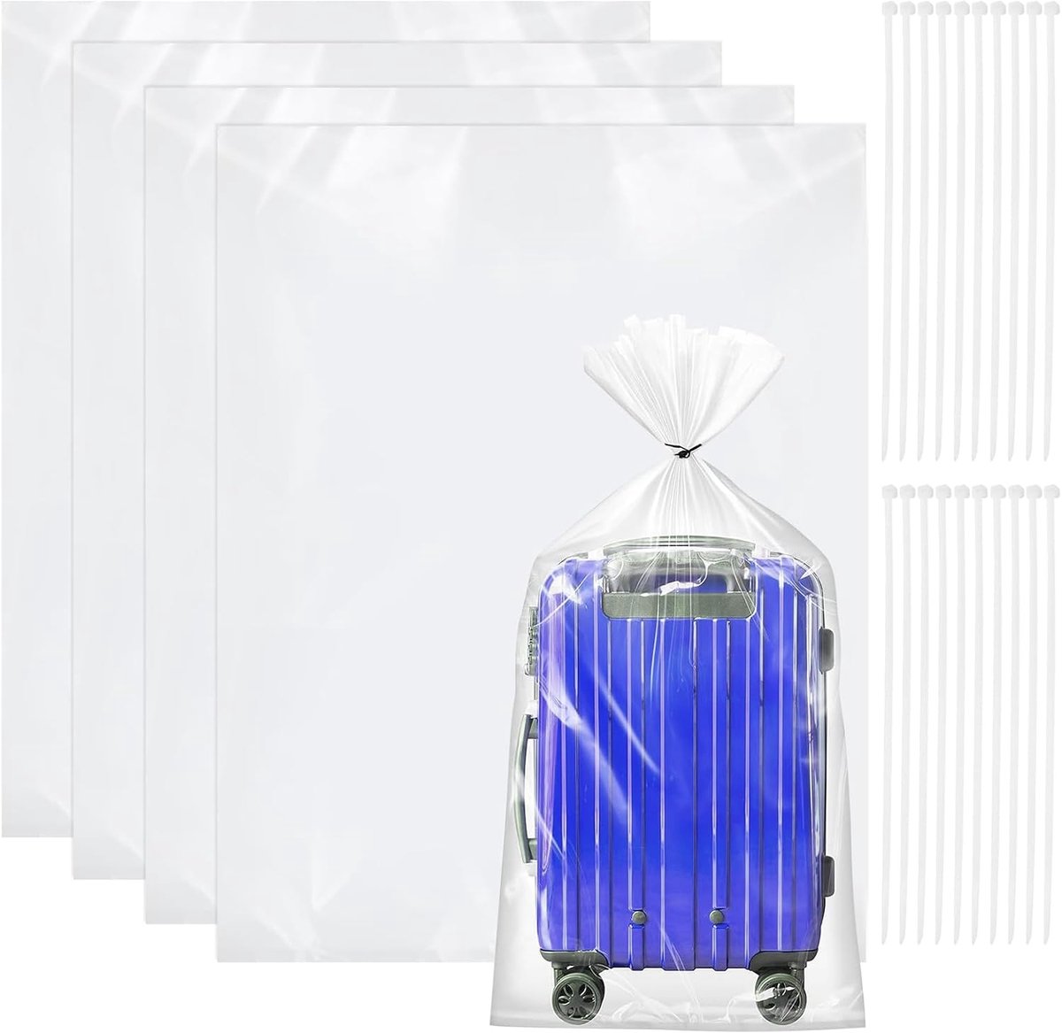 SnelShoppen - 4pcs Extra Large Clear Plastic Bags voor Meubels 90x120cm - Giant Opslagtassen met Rits voor Kofferbak en Zitplaats - Waterdicht en Ster