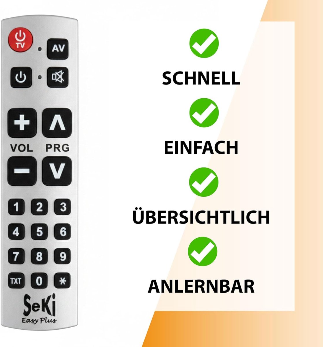 SnelShoppen - SeKi Easy Plus Universele Afstandsbediening met Grote Toetsen - Leerfunctie voor Alle Audio-Video Infrarood Afstandsbedieningen - Geschi