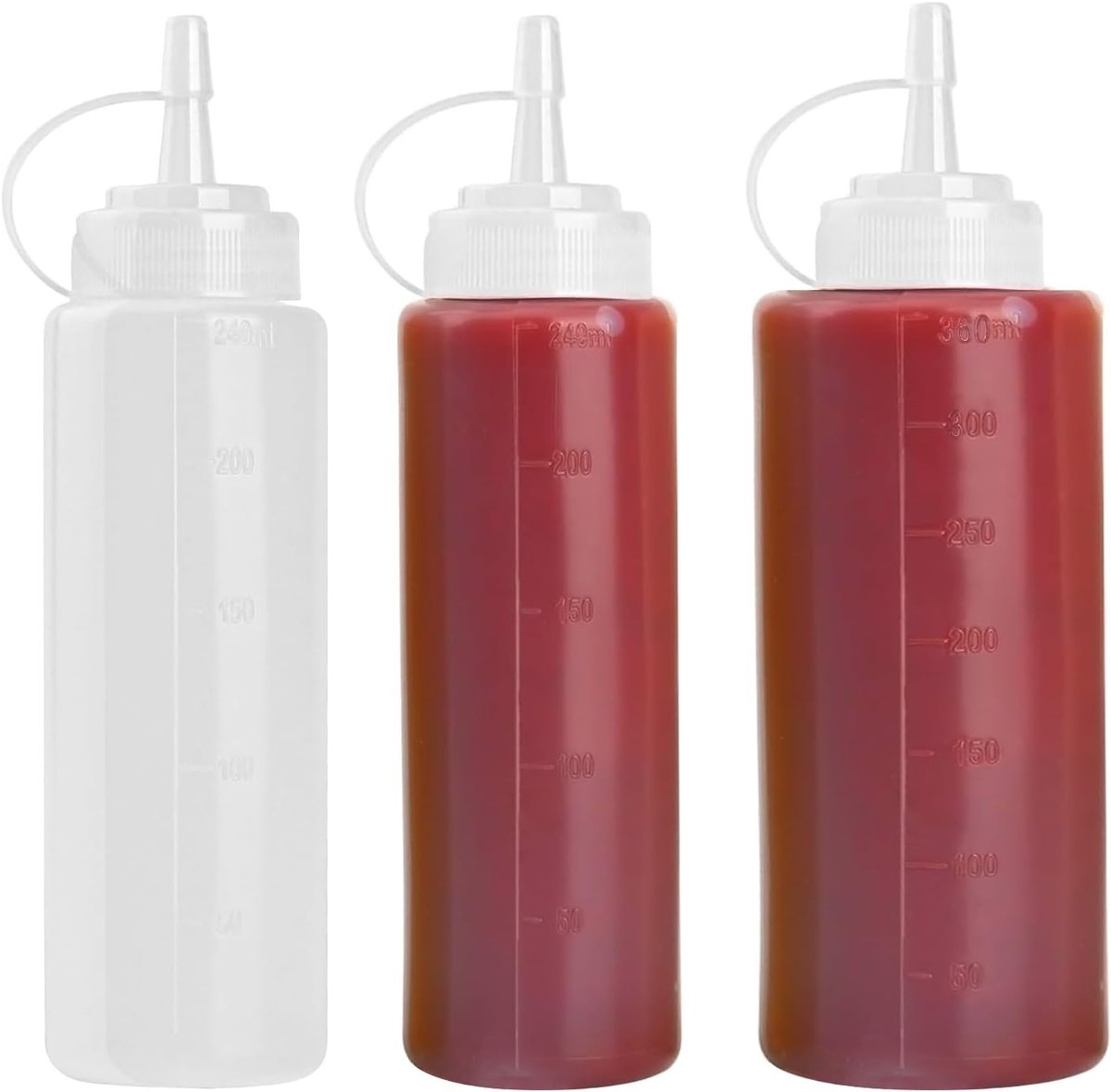 SnelShoppen - Squeeze Bottle 3-Pack Plastic Flessen met Sprayers voor Ketchup, BBQ Sauzen, Siropen en Saladedressings - Herbruikbare Dispensers (240ml