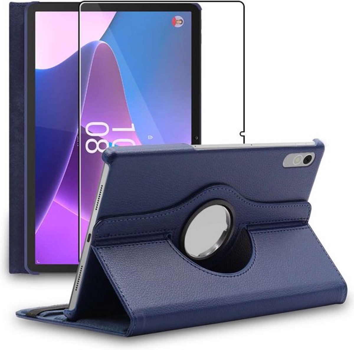 ebestStar - Hoes geschikt voor Lenovo Tab P11 Gen2, Roterende Etui, Case, 360° Draaibaar hoesje, Donkerblauw + Gehard Glas