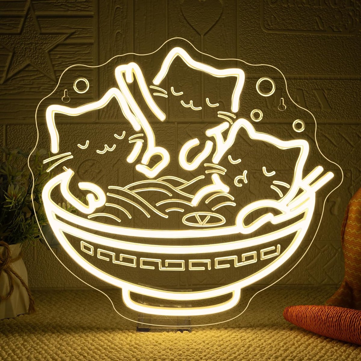 SnelShoppen - Kawaii Neon Light Sign Ramen Bowl Cat Soaking - Dimmable Kitten LED Neon Sign voor Slaapkamer, Japans Restaurant, Kattenliefhebbers, Ani