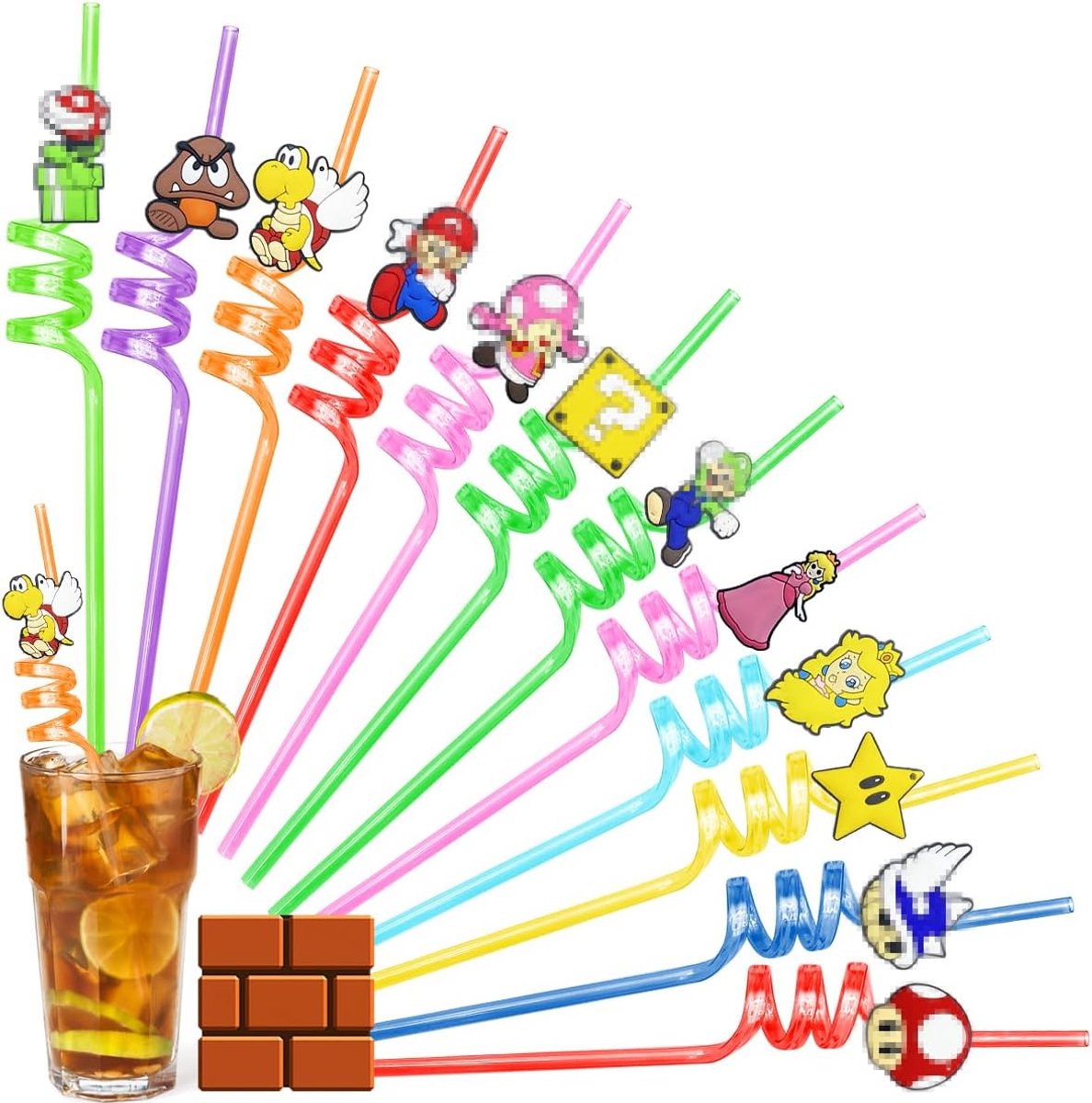 SnelShoppen - 12 Stuks Plastic Rietjes voor Kinderen, Herbruikbare Curly Rietjes in Verschillende Kleuren, Perfect voor Feestjes, Verjaardagen en Cock