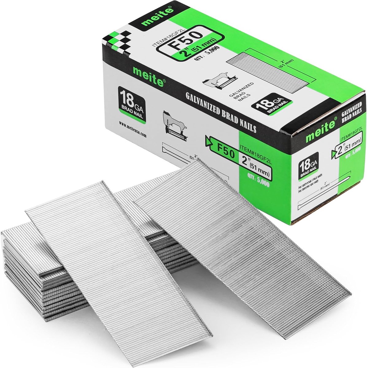 SnelShoppen - 5000 Stuks 50mm 18G Galvanized Bradnagels voor Pneumatische en Elektrische Tacker - Duurzame Zinknagels voor Klussen en Meubelbouw