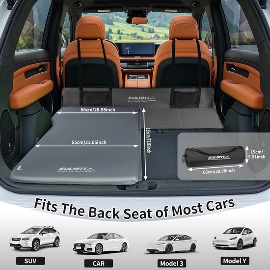 SnelShoppen - Zelfopblazend Auto Luchtbed met Pomp - Hoogveerkrachtig Schuim voor Tesla 3/Model Y/SUV/MPV - R-waarde 8 - 185x66x5cm van Snelshoppen — afbeelding 2