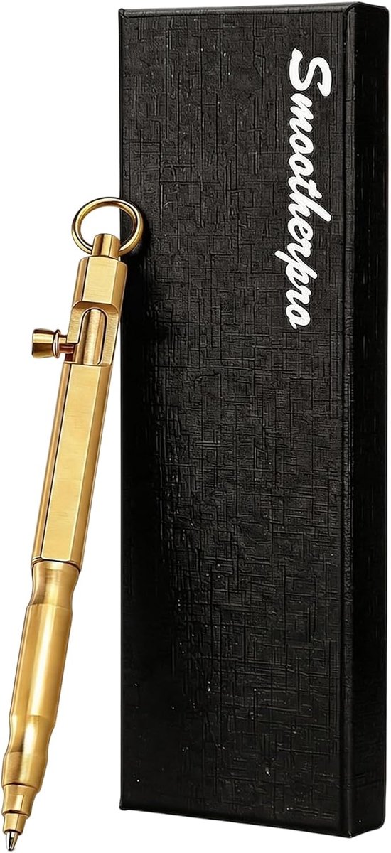 SnelShoppen - Solid Brass Bolt Action Pen | Balpen voor Tremor, Parkinson, Artritis | EDC Handtekening Pen | Natuurlijke Kleur | Duurzaam en Ergonomis