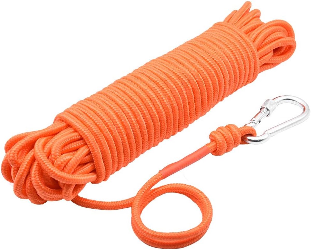 SnelShoppen - Fishing Magnet Rope 65 Feet (20 Meter) met Carabiner, Multifunctionele Hoge Sterkte Nylon Kabel, Duurzame Touw met Veiligheidslock, Diam