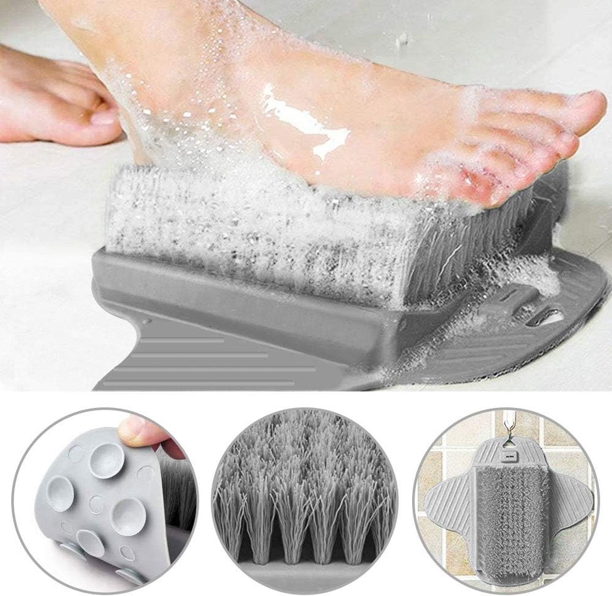 SnelShoppen - Voetborstel Doucheschrobber 35x23 cm - Grijze Voetverzorging met Zuignappen - Voetmassager en Callus Peeling - Ideaal voor Thuis en Well