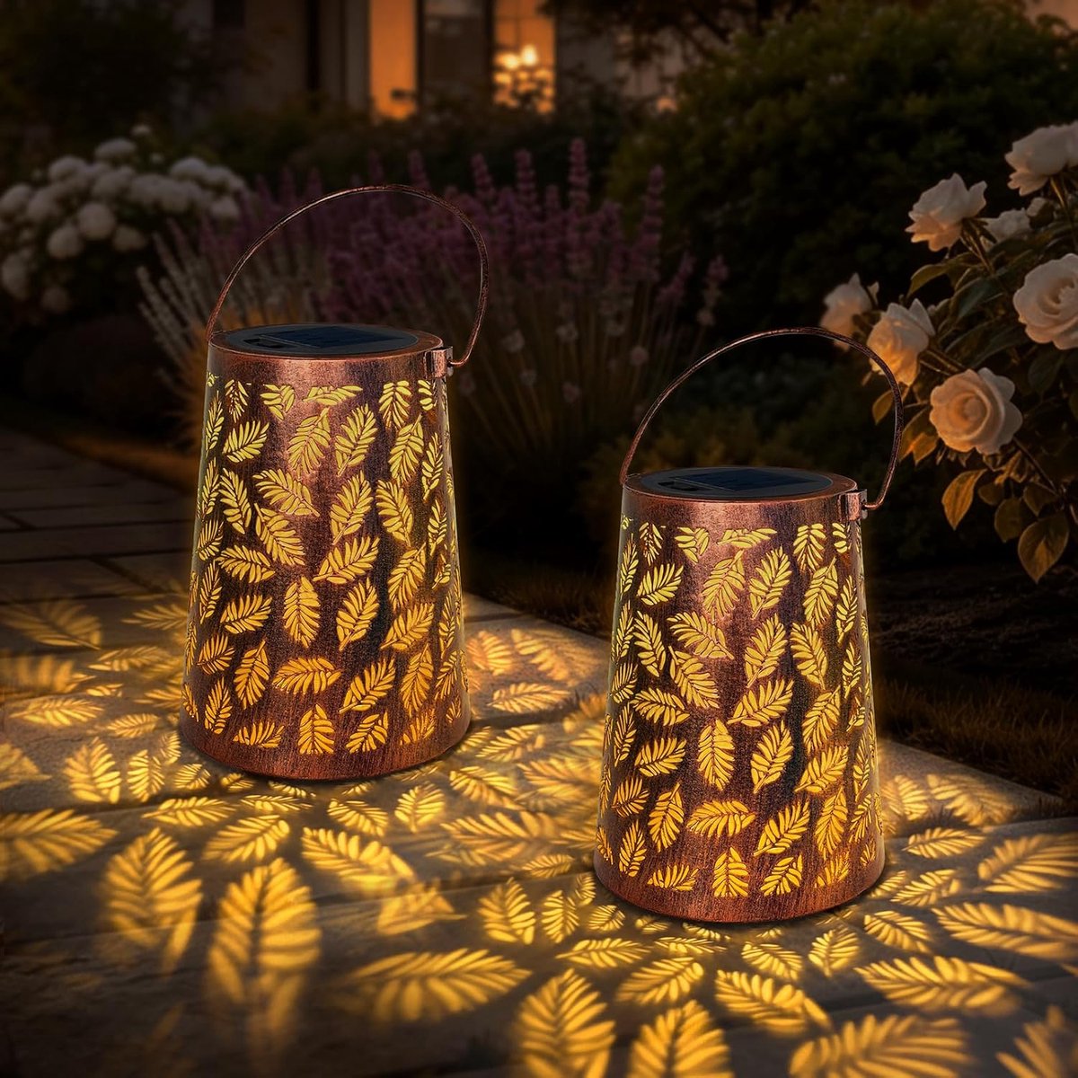 SnelShoppen - Zonnelampen voor buiten, 2 stuks Retro LED Lantaarns op Zonne-energie, Waterdicht IP65, Metalen Lantaarns voor Tuin, Balkon, Terras, Bin