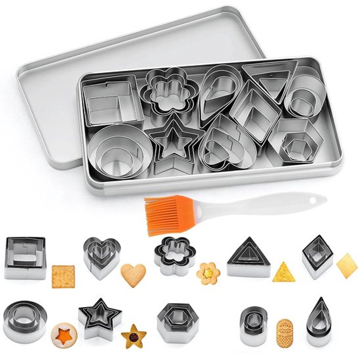 Koekjessnijder Set van 30 - Mini Uitsteekvormen - Roestvrij Staal - Geometrische Vormen - Duurzaam - Corrosiebestendig - Uitsteekvormpjes