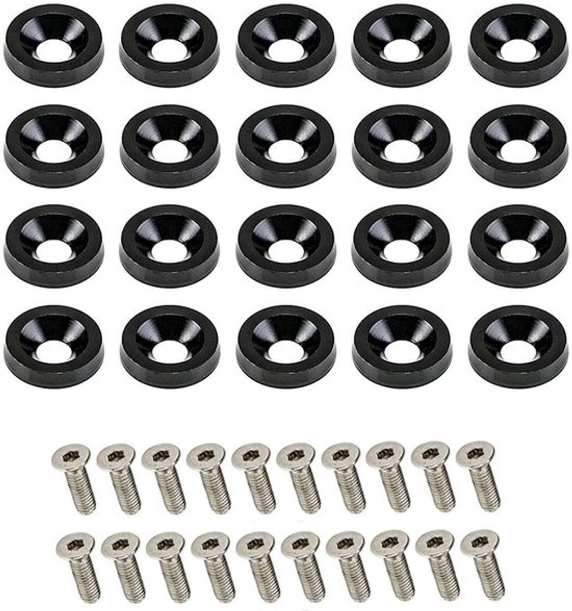 Bumper-washer-set 20 stuks - Aluminium/roestvrij staal - bumperring - schroef - corrosiebestendig - hoogwaardig materiaal - schroefset
