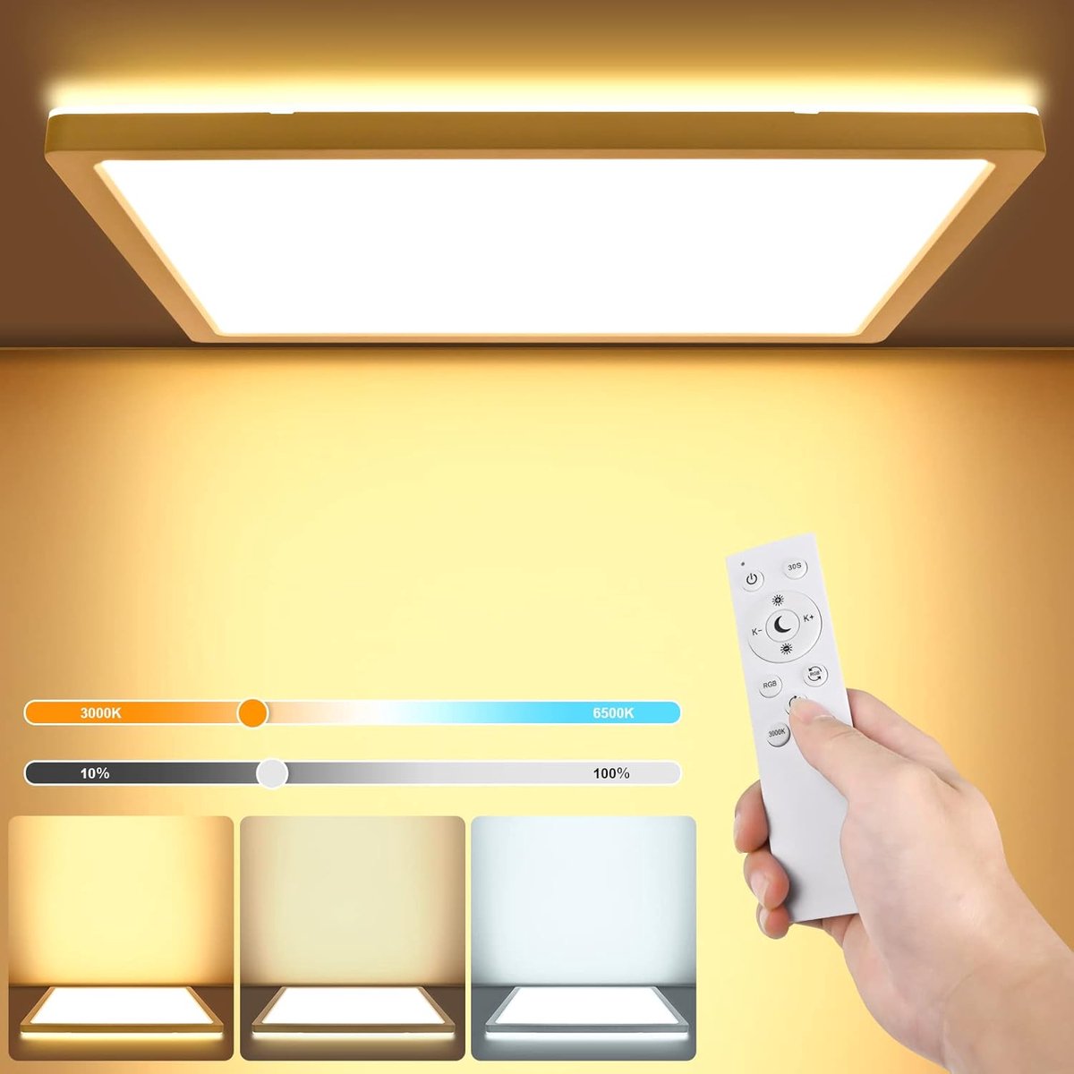 SnelShoppen - Dimbare LED Plafondlamp met Afstandsbediening 18W 1800lm, Verstelbare Kleurtemperatuur 3000K-6500K, Plat Ontwerp voor Badkamer, Slaapkam