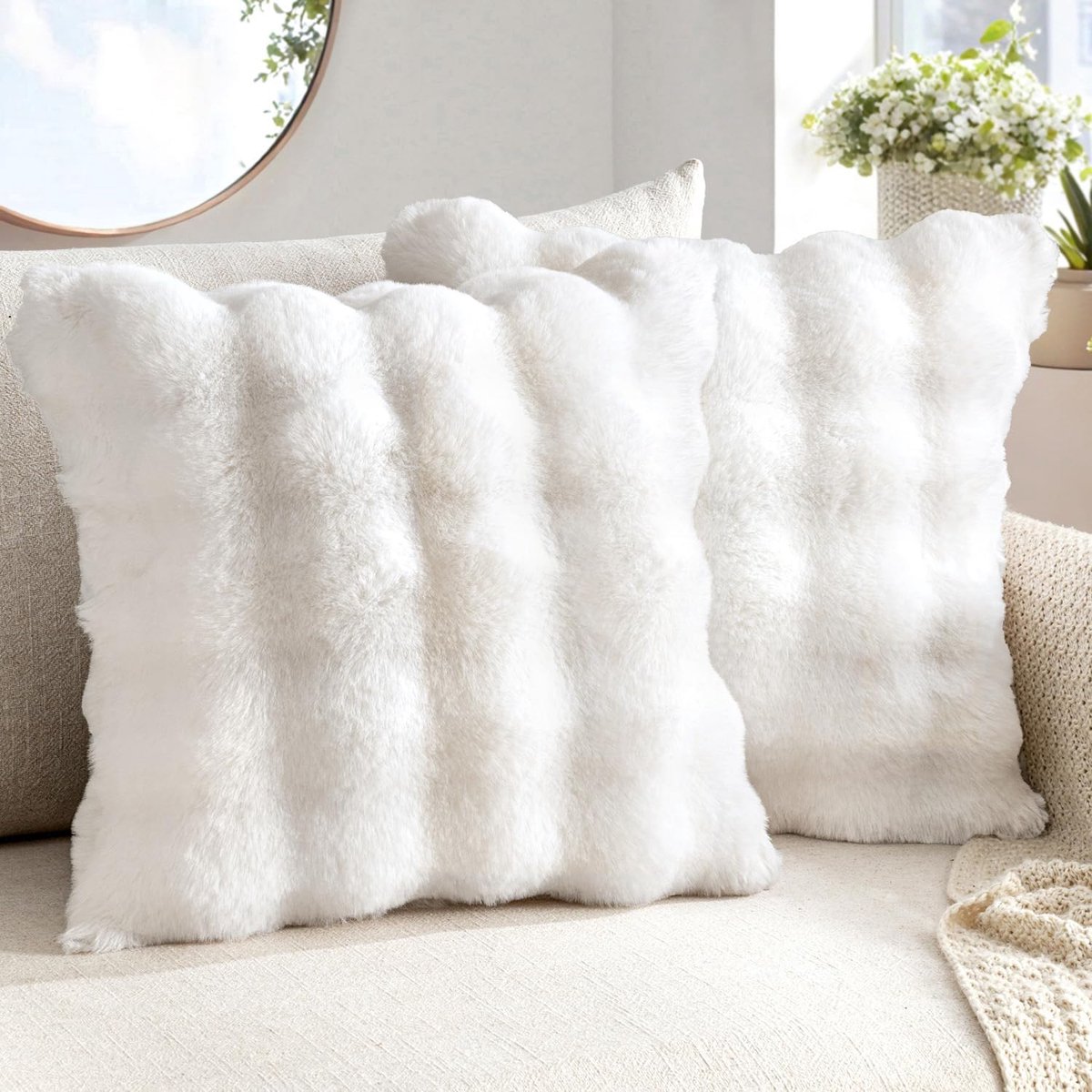 SnelShoppen - Kerst Plush Kussenhoes 50x50 cm, Fluffy Sofa Kussen, Luxe Dekbedovertrek, Wasbaar, Kussenhoes voor Woonkamer en Slaapkamer