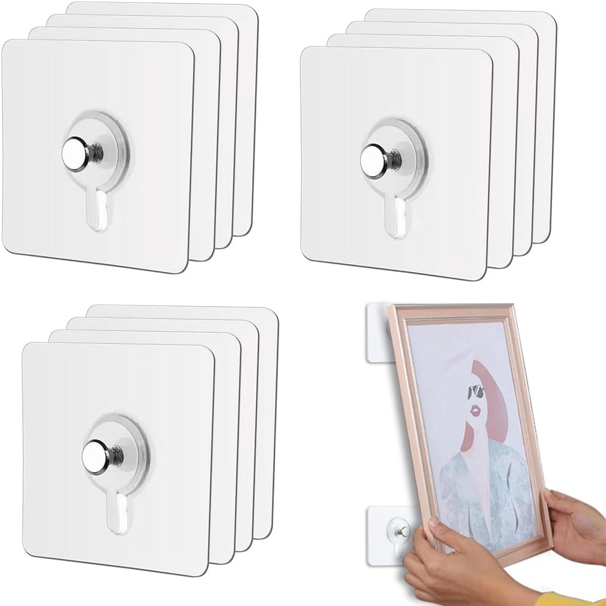 SnelShoppen - Self-Adhesive Nails Hooks voor Foto's en Posters, Transparante Wandhaakjes, Sterke Lijm, 12 Stuks, Geschikt voor Zware Items, Decoratiev