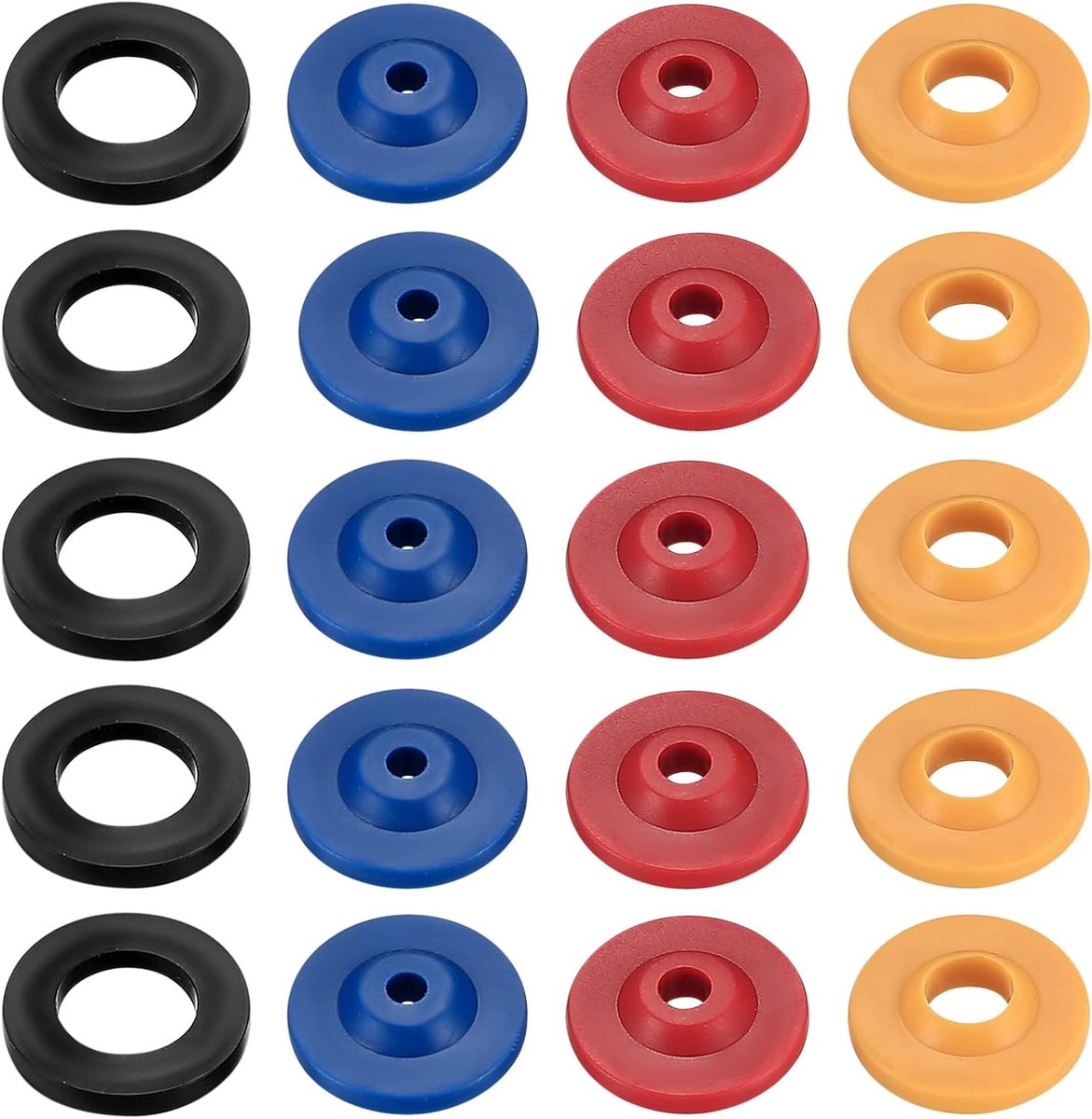 SnelShoppen - 20 Stuks Waterbesparende Stroombegrenzers voor Douches & Handdouches, Eco-vriendelijk TPE, 4 Kleuren (Zwart/Blauw/Rood/Geel), Makkelijk