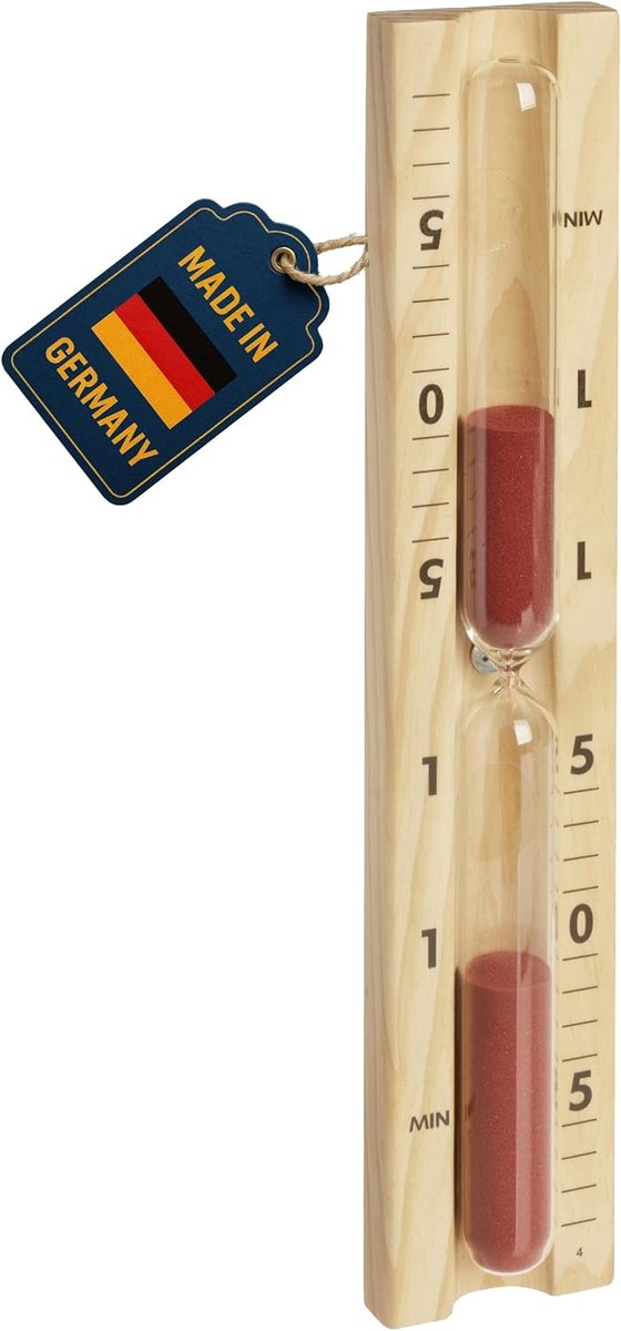 SnelShoppen - Analoge Sauna Zandloper 15 Minuten - Hittebestendig Hout en Glas - Perfect Sauna Accessoire - Rode Zand - Bruin - Voor Banya, Finse Saun
