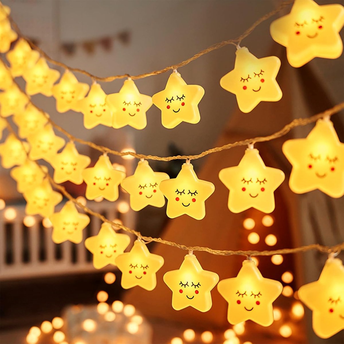 SnelShoppen - 1,5 m 10 LED Ster Fairy Lights, Warm Witte Decoratieve Lichten voor Kinderkamer, Sfeervolle Binnenverlichting voor Feest, Bruiloft, Slaa