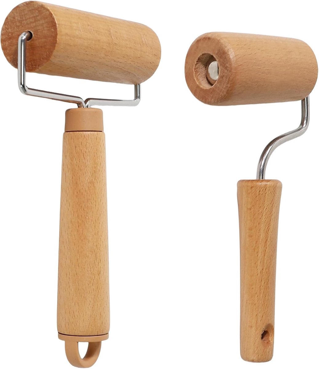 SnelShoppen - 2-delige Houten Deegroller Set - T-vormige en Gebogen Rollers voor Pizza en Desserts - Ideaal voor Keuken, Bakken, Handmatig Deeg Rollen