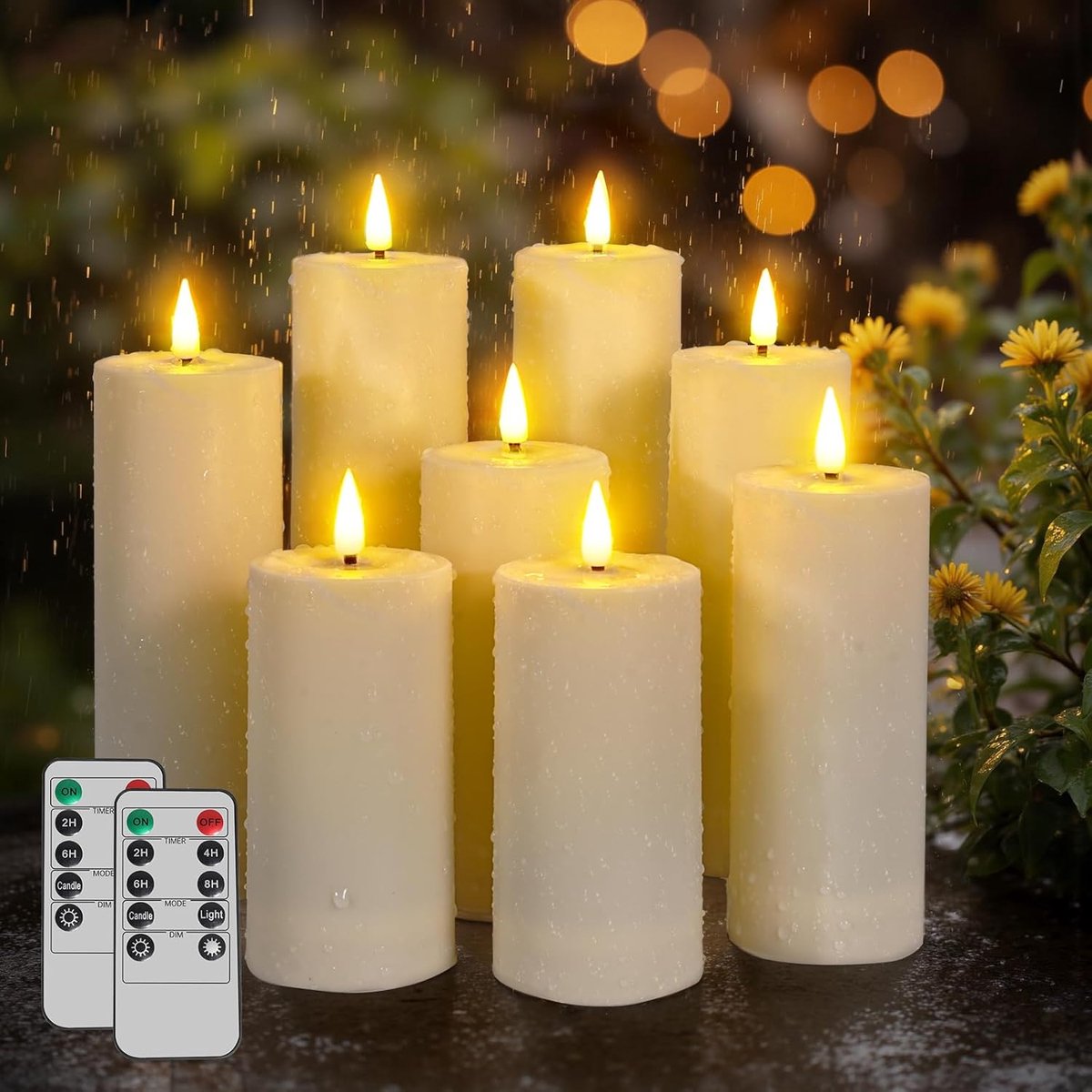 SnelShoppen - Set van 8 LED Kaarsen met Afstandsbediening en Timer | Waterdichte Kunstkaarsen Ø 5,5 x H 13/15/17/20 cm voor Feest, Tuin, Camping en Bi
