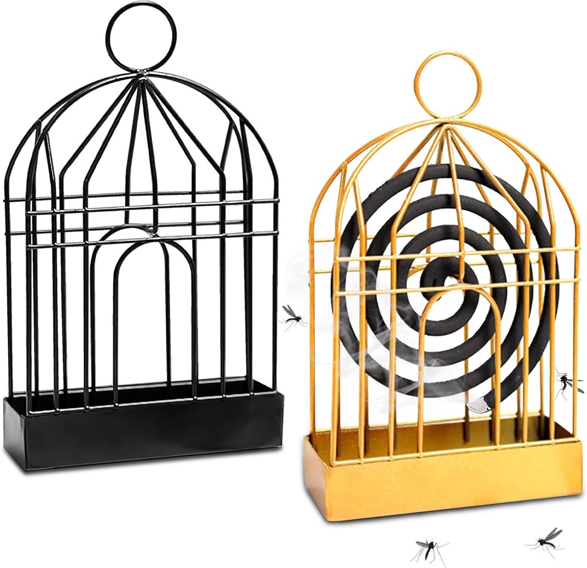 Set van 2 Muggenspiralen Houders voor Muggennetten, Retro IJzeren Insectenwerende Spool, Innovatieve Branders voor Muggenspiralen (Zwart Goud)