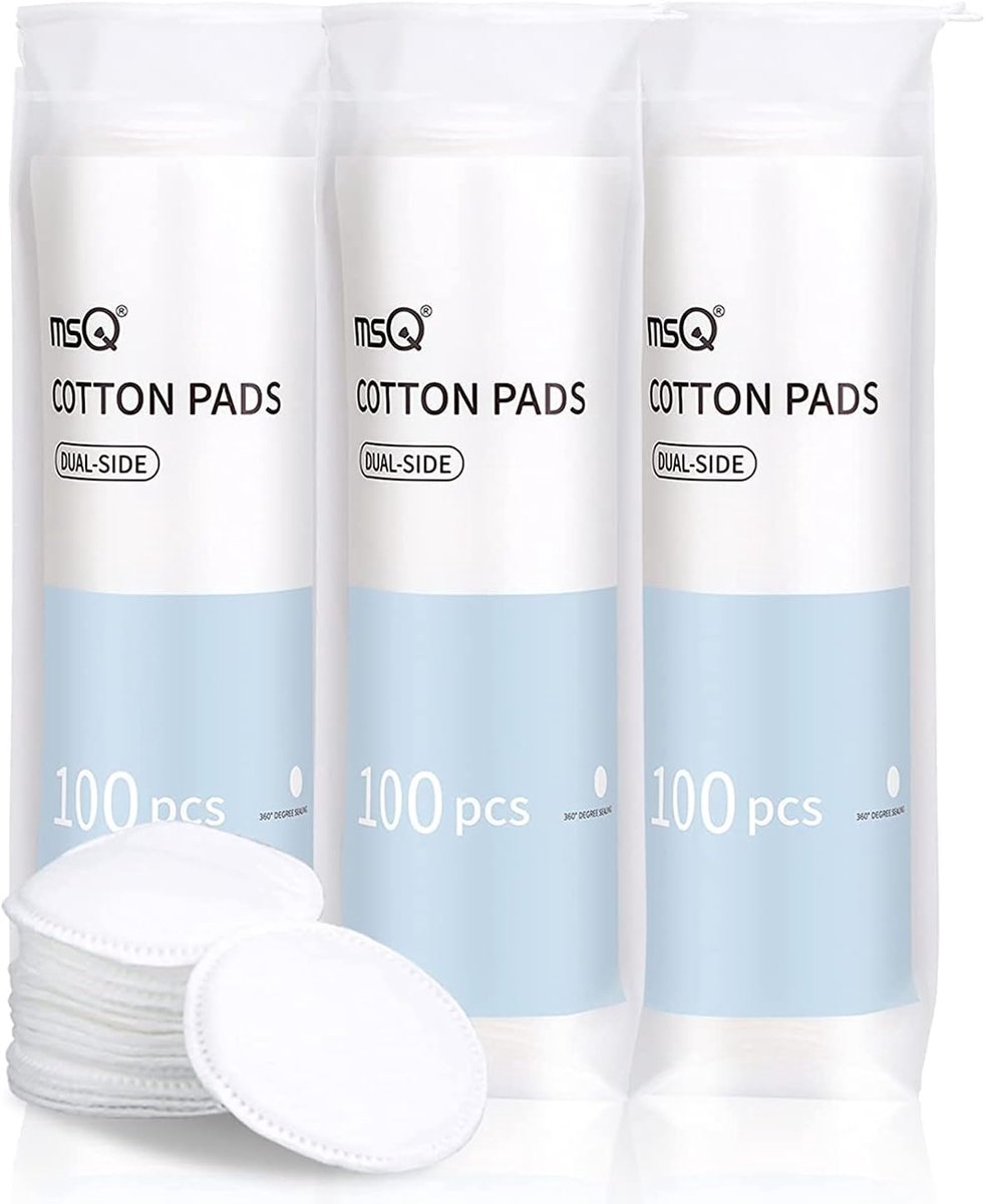 SnelShoppen - 100% Katoenen Makeup Remover Pads | Absorberende Lintvrije Wattenpads voor Gevoelige Huid | Hypoallergenisch 300 Stuks (3x100)