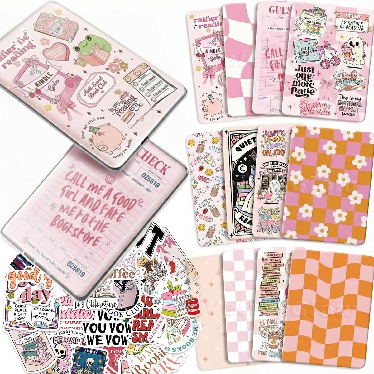 SnelShoppen - 12 Pcs E-Reader Kaart Inlays & 50 Pcs Transparante Scrapbook Stickers - 6.9" x 4.8" Papieren Inlays voor E-Readers - Leuke Ontwerpen voo