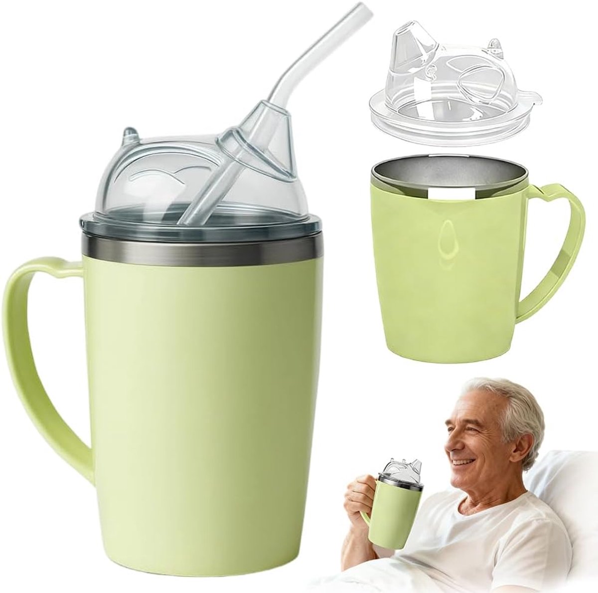 SnelShoppen - 3-in-1 Beak Cup voor Senioren, 350ml Lekvrije Drinkbeker met Handvat en 30cm Rietje, Ideaal voor Volwassenen met Beperkingen, Zwangere V