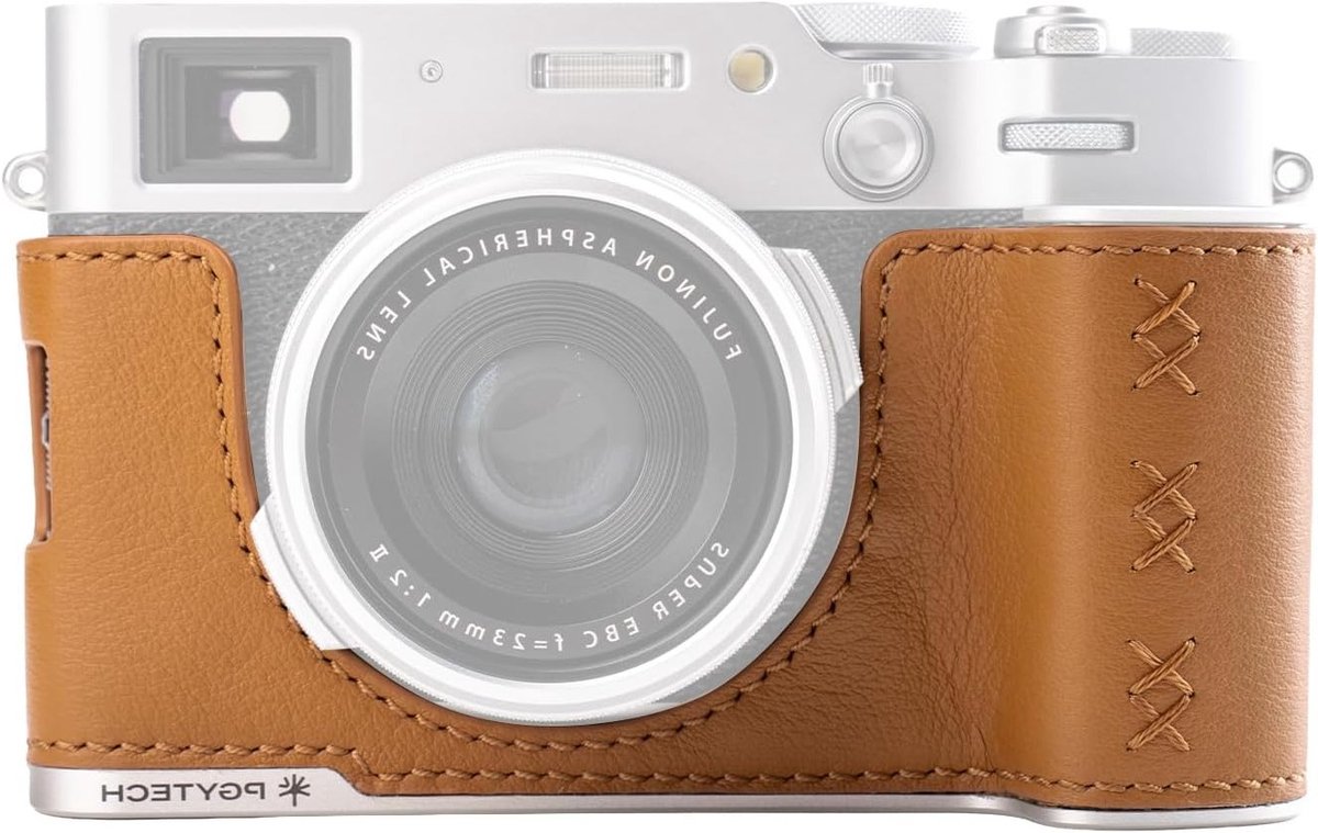 Handgemaakte leren cameratas voor Fujifilm X100VI, met aluminium basis, SD-kaartvak en riembevestiging - Bruin, ideaal voor fotografen