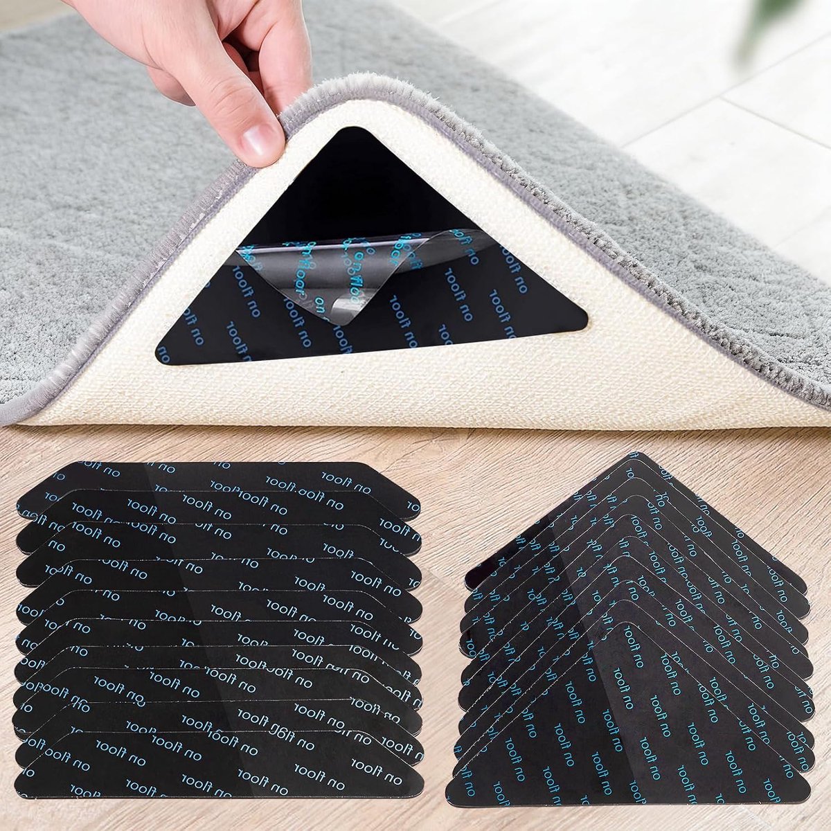 SnelShoppen - Antislip Vloerkleed Onderlegger 20 Stuks Zwart - Herbruikbare Driehoekige en Trapezium Vloermat voor Tapijten, Ideaal voor Houten Vloere
