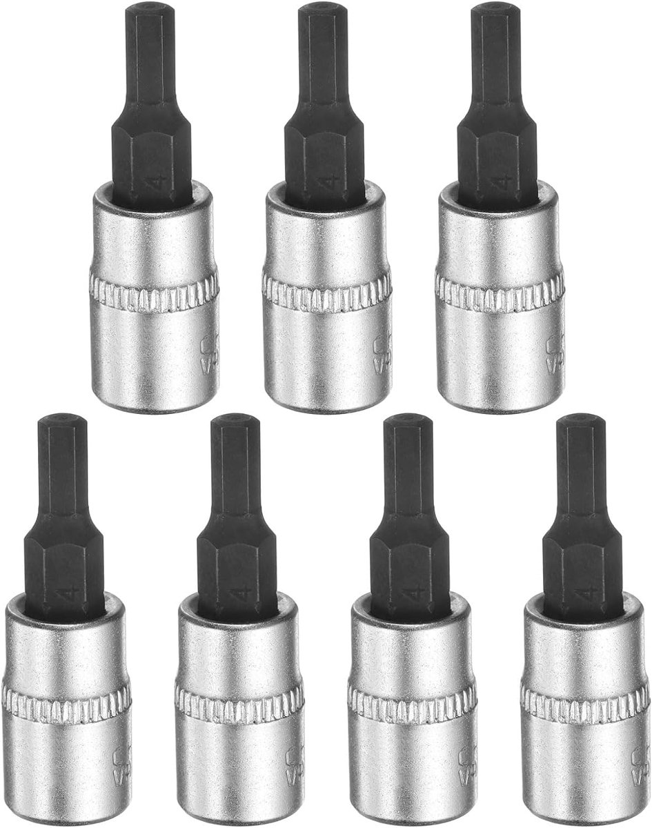 SnelShoppen - 7-delige dopsleutelset H4 1/4 inch vierkante aandrijving, metrische verlengbits, S2 staal en CR-V, voor ratelsleutelbits, zilver/zwart,