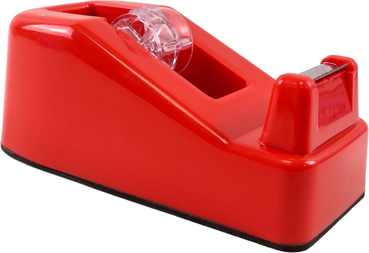 SnelShoppen - Tape Dispenser voor Bureau - Compacte Celo Tapehouder met Gewicht en Antislip Basis - Geschikt voor 33 Meter Adhesive Tape - Rood - Idea
