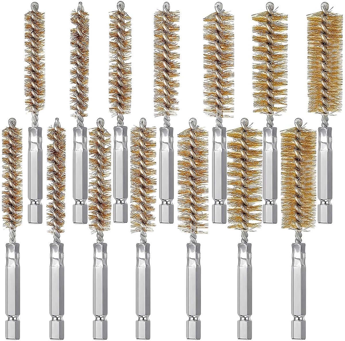 SnelShoppen - 14-delige Cylinderborstels Set - RVS Draadborstels voor Boormachine - Diameters 8-25mm - Ideaal voor Nauwe Ruimtes en Zorgvuldig Schoonm