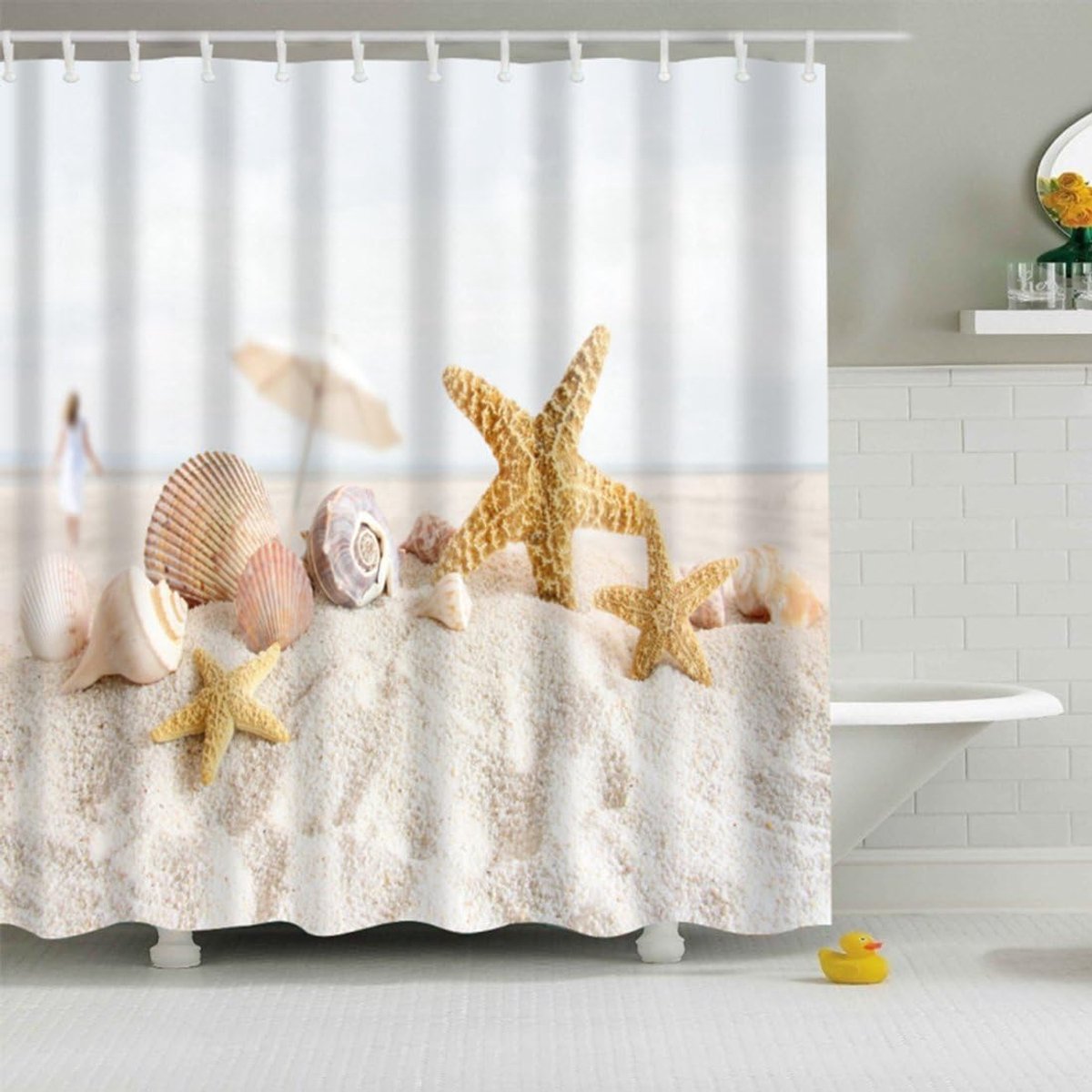 SnelShoppen - Kleurrijke Boom Douchegordijn 240x200cm Waterafstotend Polyester Antimicrobieel Schimmelbestendig Badkamergordijn Seestern