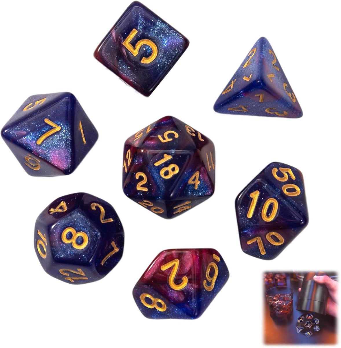 SnelShoppen - Polyhedral Dice Set van 7 - D20, D12, D10, D%, D8, D6, D4 - Hoogwaardige Speelstenen - Rood en Blauw - Perfect voor Rollenspellen en Bor