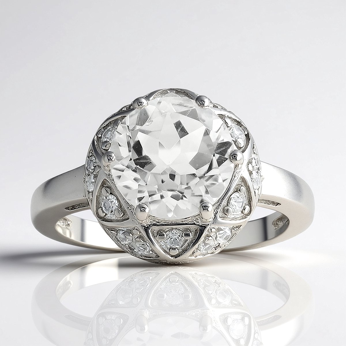 Cavill - Zilveren ring 925 Sterling Zilver gerhodineerd - Witte Topaas 2,07 ct en 28 Zirkonen 0,299 ct - Elegante damesring moderne stijl