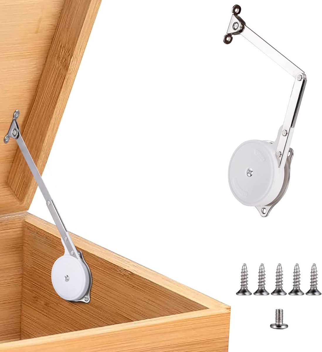 Tatami-buffer-steunstang - Dempende steunstang voor kaptafel - Opwaartse gasveren voor kastdeuren - 1 set scharnieren voor speelgoedkisten met soft-close - Deksteunscharnieren voor houten speelgoedkisten - Vervaardigd uit zinklegering