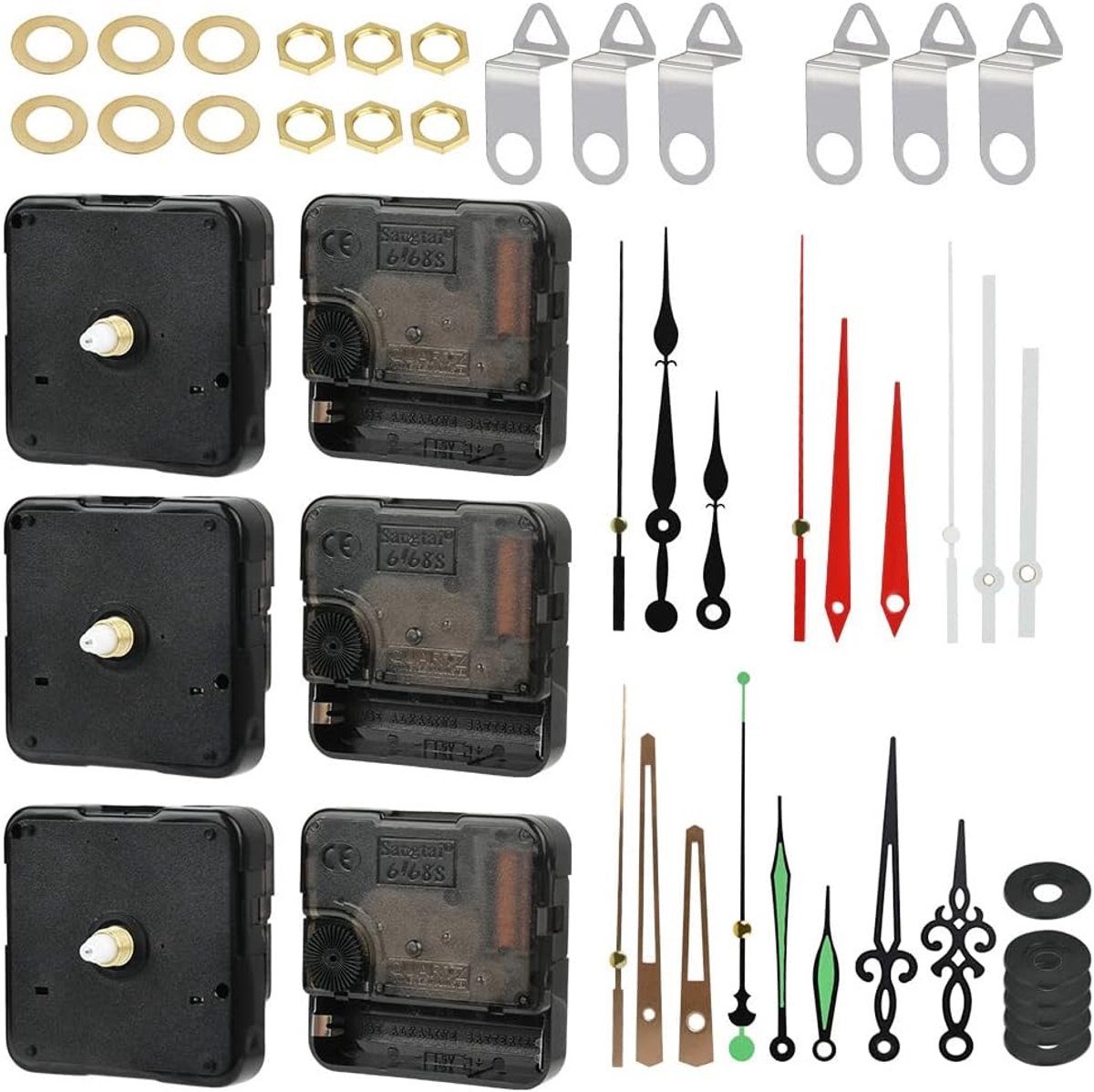 SnelShoppen - 6 Pcs Klok Mechanisme voor Wandklok, Hoge Koppel, Geluidloze Beweging met Wijzers, Diverse Kleurensets, Klok Reparatie Onderdelen (13mm)