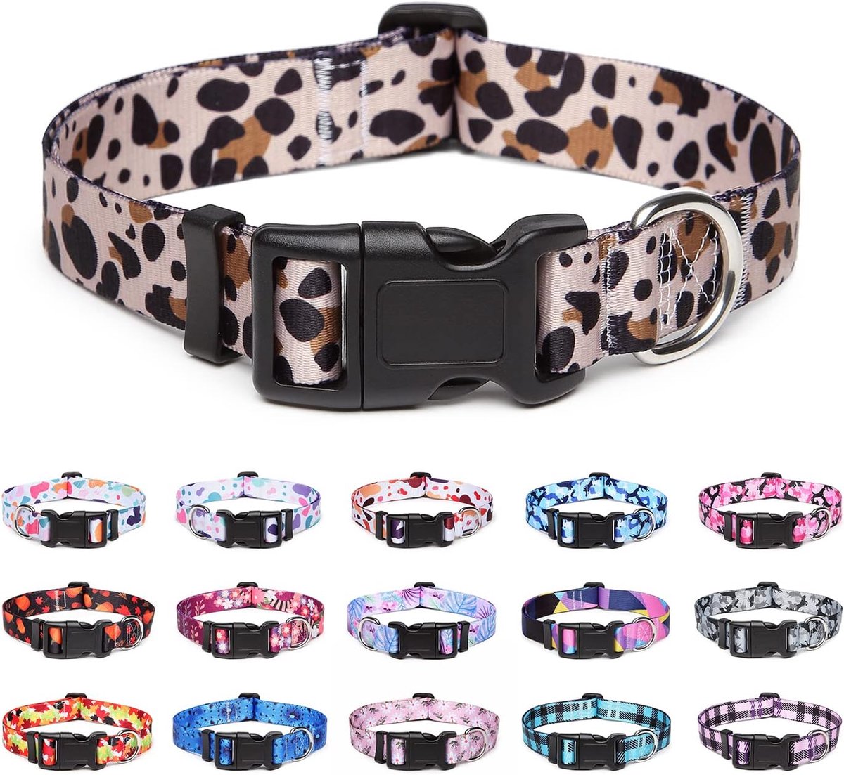 SnelShoppen - Verstelbare Zachte Nylon Hondenhalsband voor Kleine, Middelgrote en Grote Honden, Puppy’s en Katten (S, Leopard) - Comfortabel en Stijlv