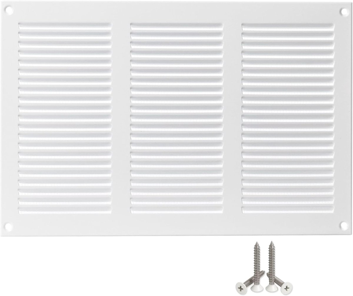 SnelShoppen - 300x200mm Ventilatie Rooster Metaal Wit met Insectenbescherming - Ventilatie Grille voor Binnen en Buiten - Afvoer Rooster voor Muren, D