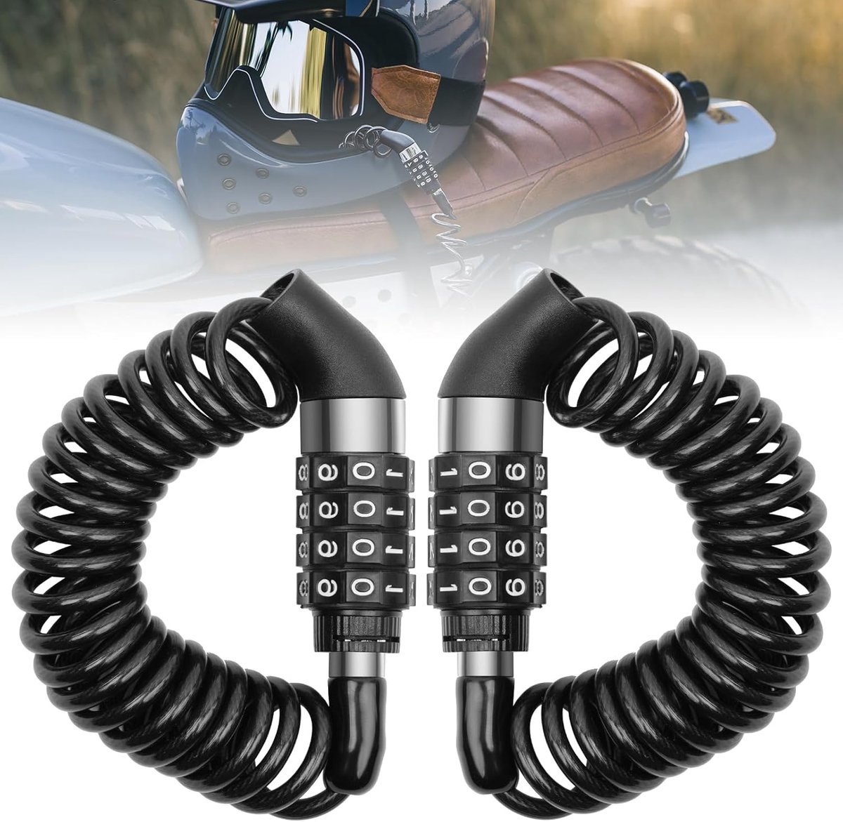 SnelShoppen - 2 Stuks Fietshelm Lock 150 cm Combinatie Slot, Zinklegering PVC Kabelslot, Fietsslot, Snowboard Lock met 4 Cijferige Code - Veilig en Du