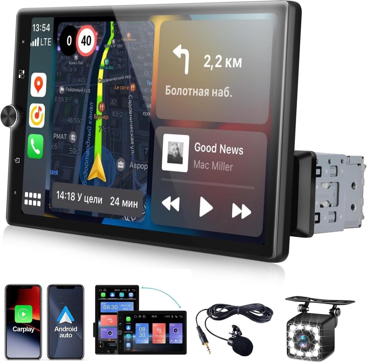 SnelShoppen - 1 Din Carplay/Android Auto Autoradio met 10.4 Inch Touchscreen, Bluetooth, Mirror Link, Achteruitrijcamera - Perfect voor Auto's