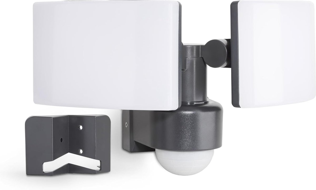 SnelShoppen - LED Buitenlamp met Bewegingssensor IP65, Wand-/Hoekmontage, Antraciet 40W 3500lm Koud Wit, Dubbele Spotlampen voor Tuin, Oprit, Buitenve