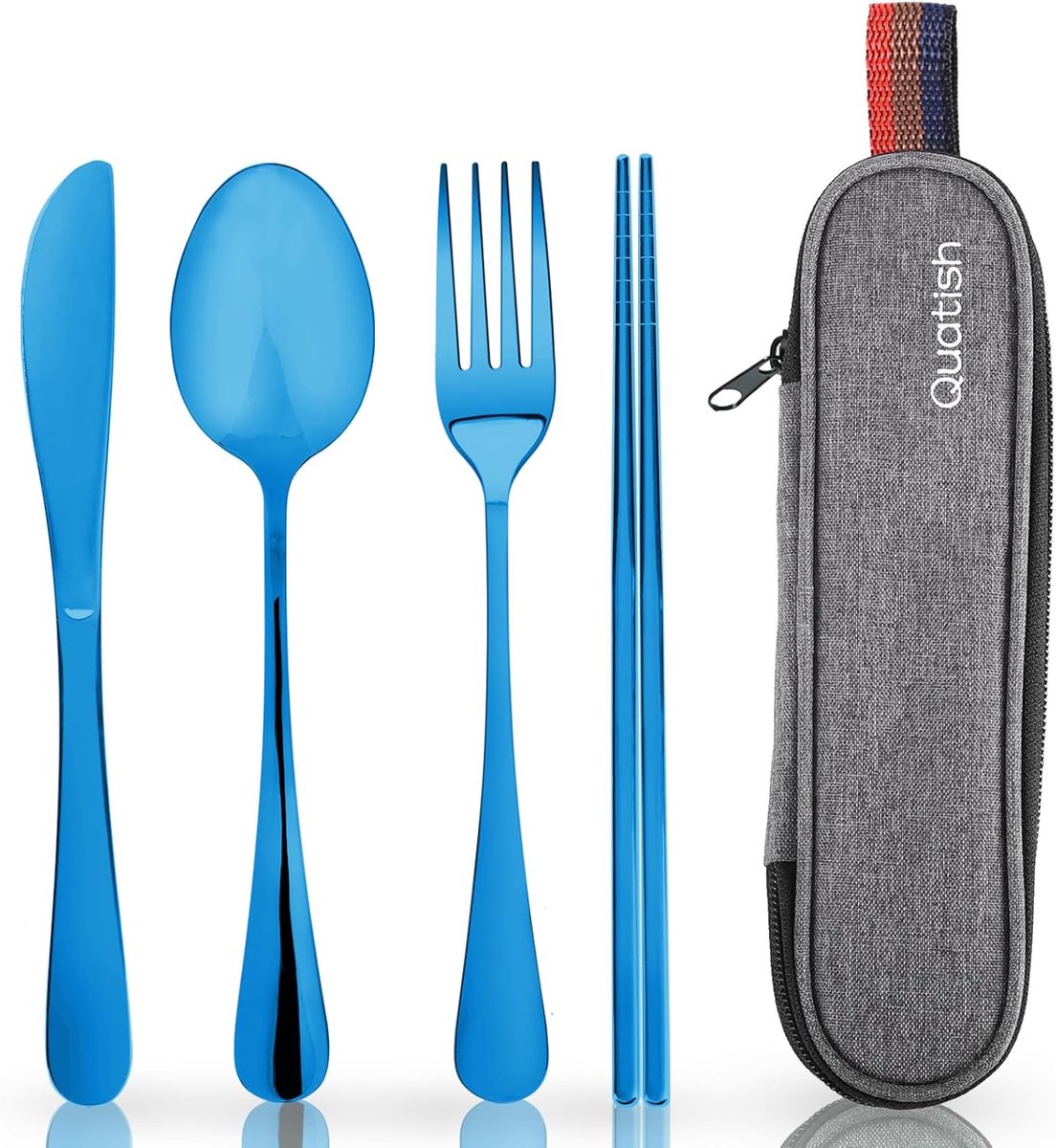 SnelShoppen - Travel Bestekset met Etui, Draagbare Bestekset voor Werk, RVS Herbruikbare Reisbestekset, Bestekset voor Camping, Picknick, Lunchbox voo