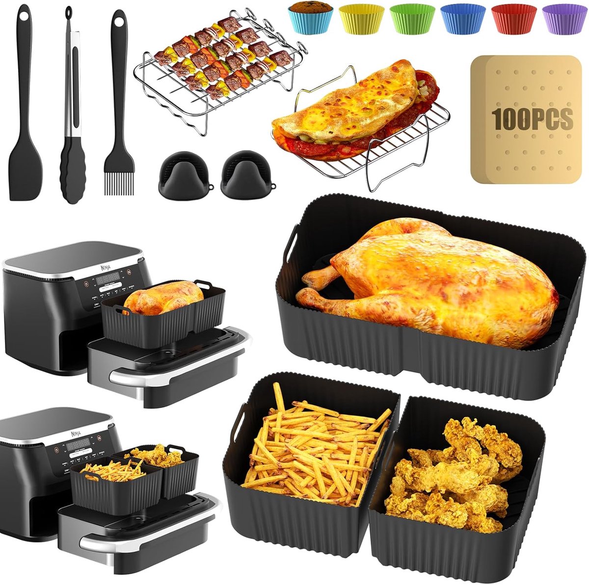 SnelShoppen Air Fryer Accessoires Siliconen Inzetstukken voor Air Fryer Geschikt voor 10.4L en 5.2L Ninja Foodi Hoge Kwaliteit Duurzaam Makk
