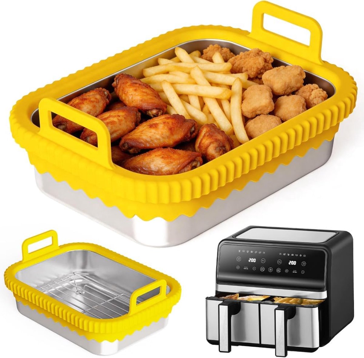 SnelShoppen Ovenschaal Airfryer Accessoires Roestvrij Staal BPA-vrij met Siliconen Ring Voor Ninja & Cosori Heteluchtfriteuses Vaatwasmachineb