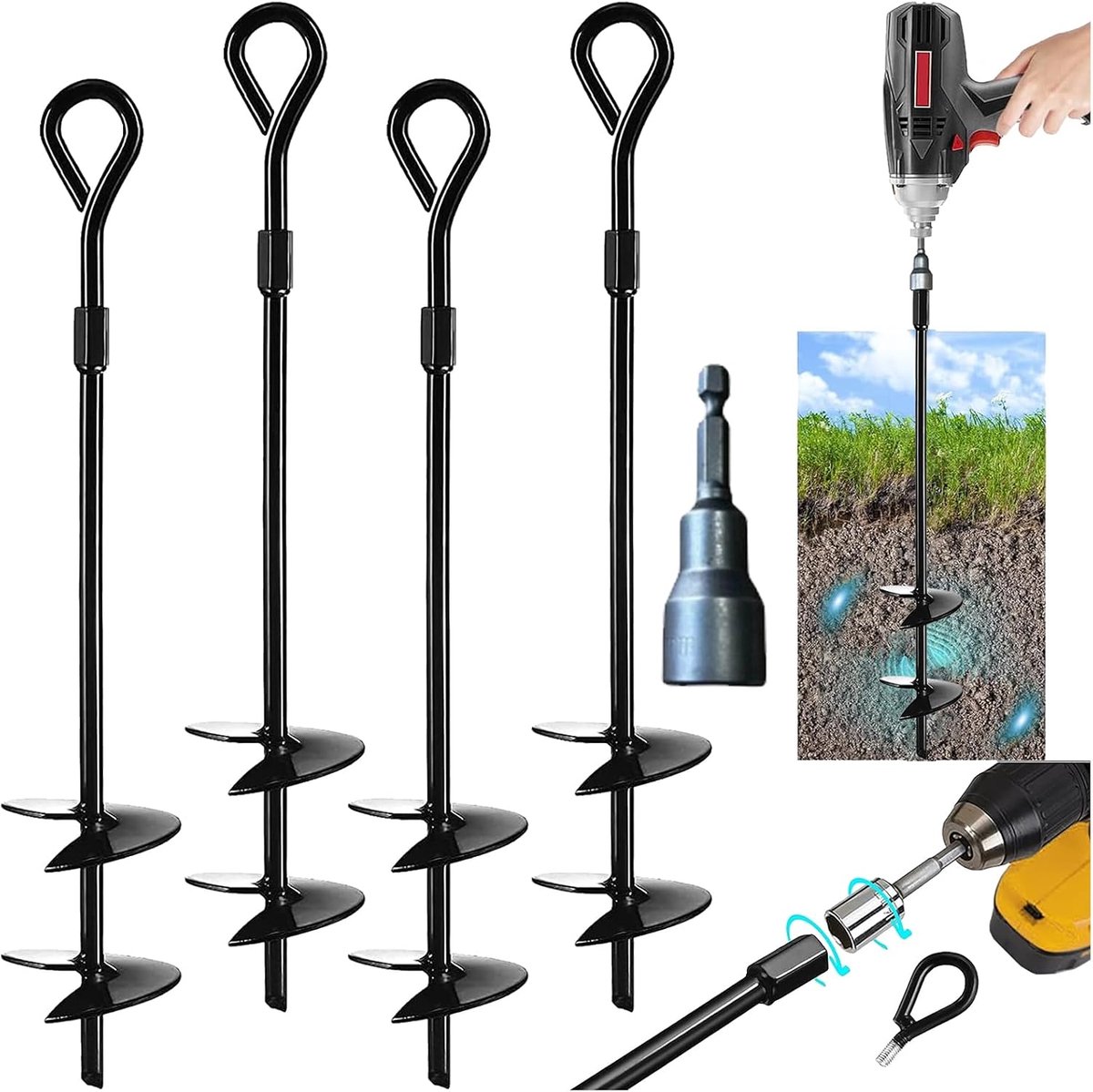 SnelShoppen - 36 cm Grondankers, Tentharingen, Windstormspikes - 5 Stuks Zandharingen, Spiraal Bodemanker voor Carport, Paviljoen, Camping, Weidetent