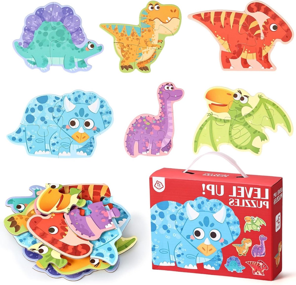 Dino Puzzel voor Kinderen, 6-Delige Doos Puzzel Geschikt voor Jongens en Meisjes vanaf 3 Jaar, Educatief Speelgoed en Ontwikkeling