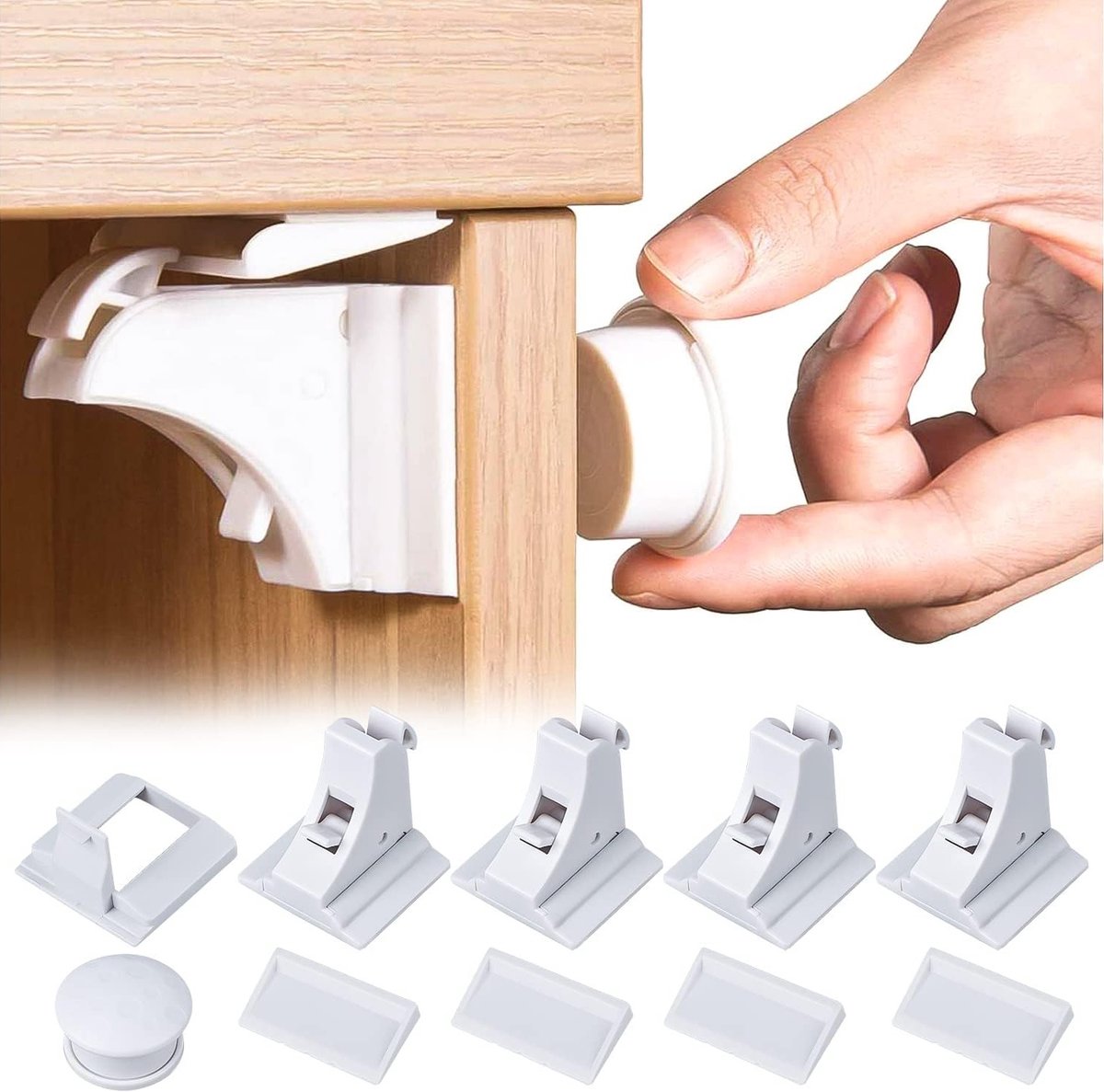 4 Pcs Kindbeveiliging Kast - 1 Magnetische Kinder Lock Sleutel - Baby Veiligheid Magnetische Kast Slot - Onzichtbare Baby Veiligheid Lade Bescherming - Geen Boren en Schroeven
