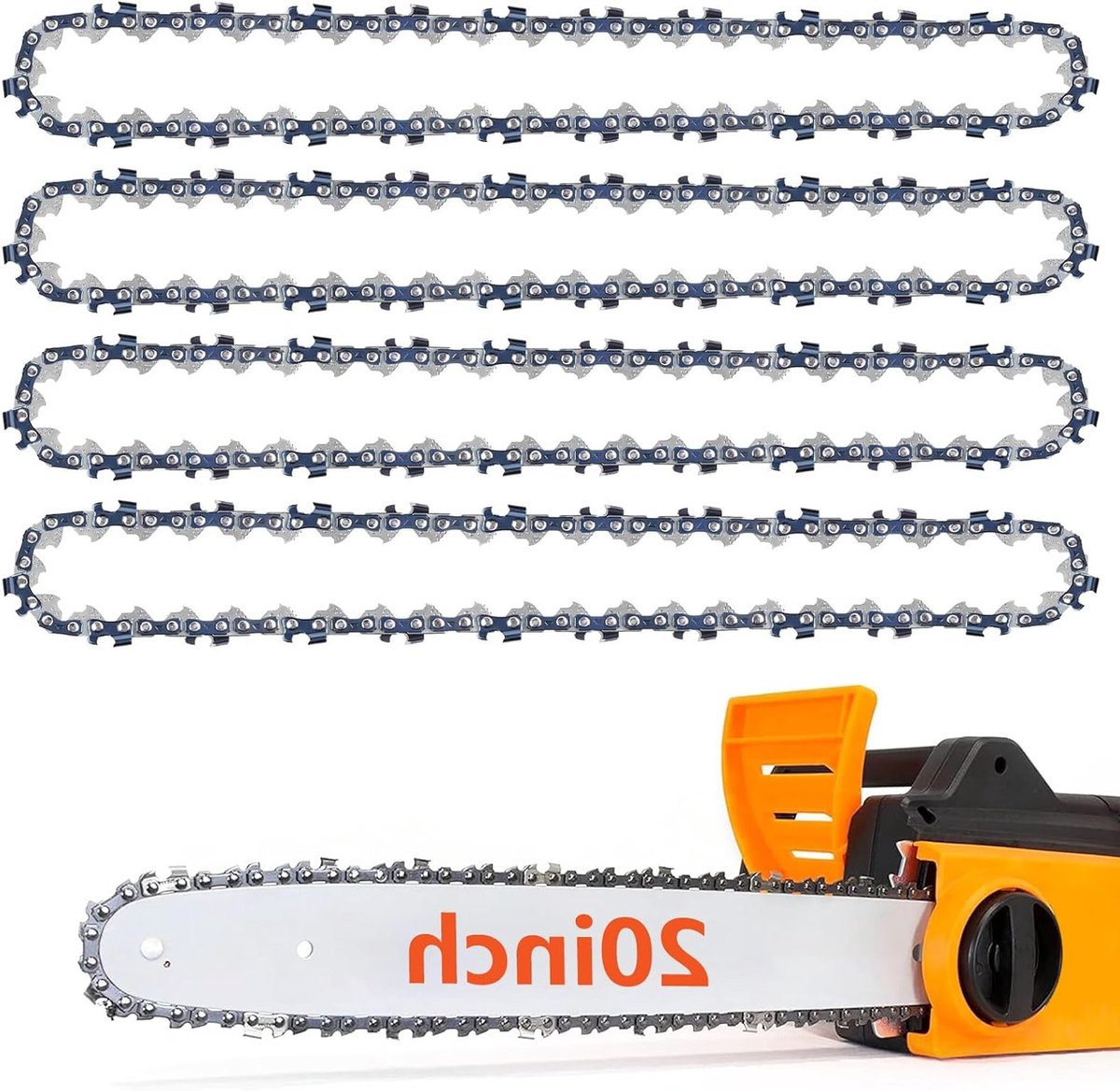 Set van 4 Kettingen voor Motorzaag met 3/8" LP Pitch, 1.5mm Gauge voor 50cm Zaagblad, 76 Links - Vervangingskettingen voor Lage Terugslag en Compatibiliteit met Diverse Motorzagen